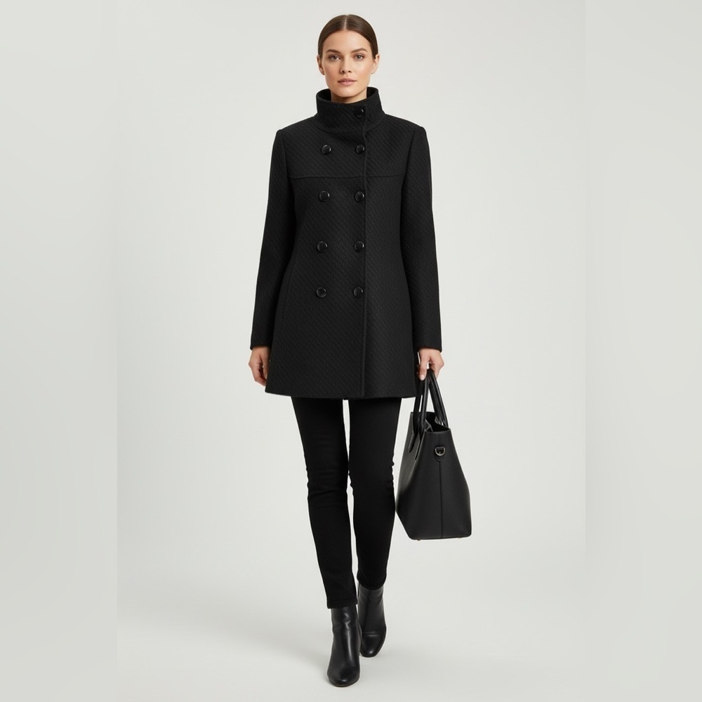 Jessica Simpson Black Wool Blend Double Breasted Coat Size L